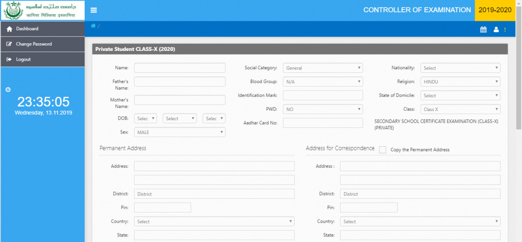 Jamia UG/PG Private Exam Form 2020